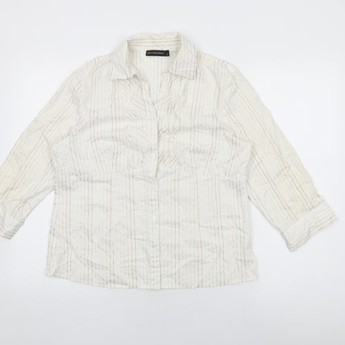 Just Elegance Womens White Striped Cotton Basic Button-Up Size 16 Collared