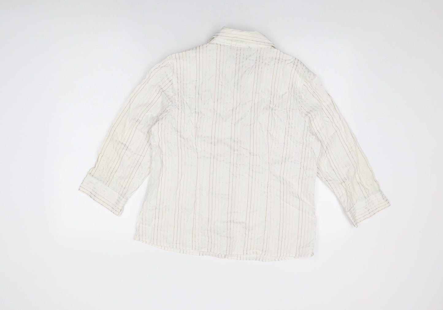 Just Elegance Womens White Striped Cotton Basic Button-Up Size 16 Collared