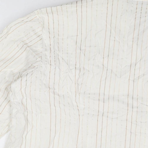 Just Elegance Womens White Striped Cotton Basic Button-Up Size 16 Collared