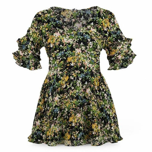 Warehouse Womens Black Floral Viscose Skater Dress Size 12 V-Neck Pullover