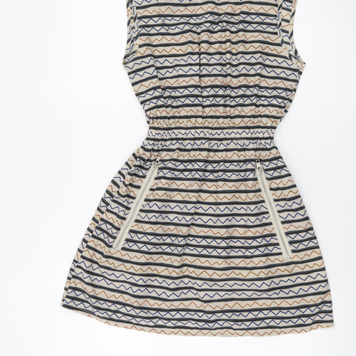 Mela London Womens Beige Striped Polyester A-Line Size 10 Round Neck Pullover