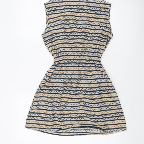Mela London Womens Beige Striped Polyester A-Line Size 10 Round Neck Pullover
