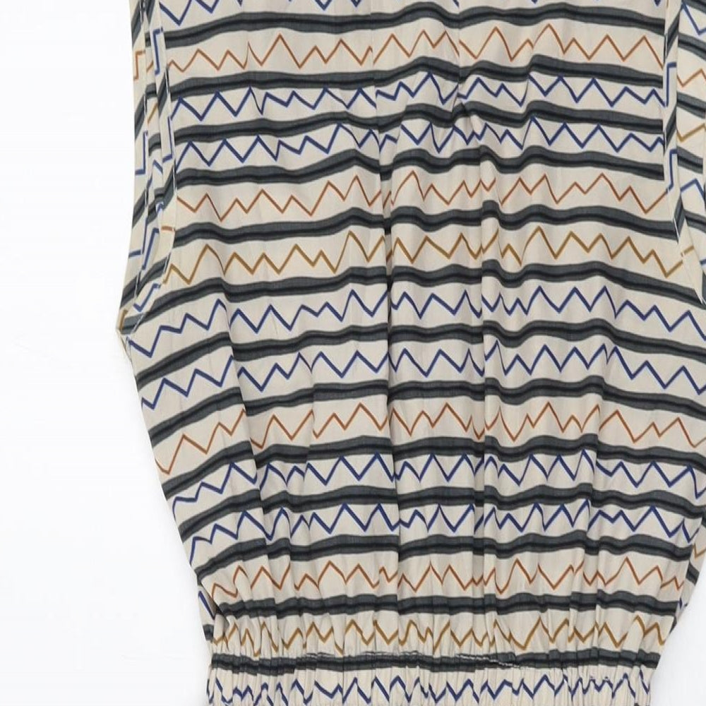 Mela London Womens Beige Striped Polyester A-Line Size 10 Round Neck Pullover