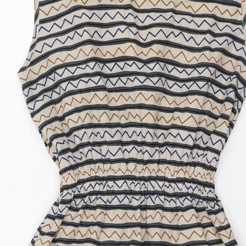 Mela London Womens Beige Striped Polyester A-Line Size 10 Round Neck Pullover