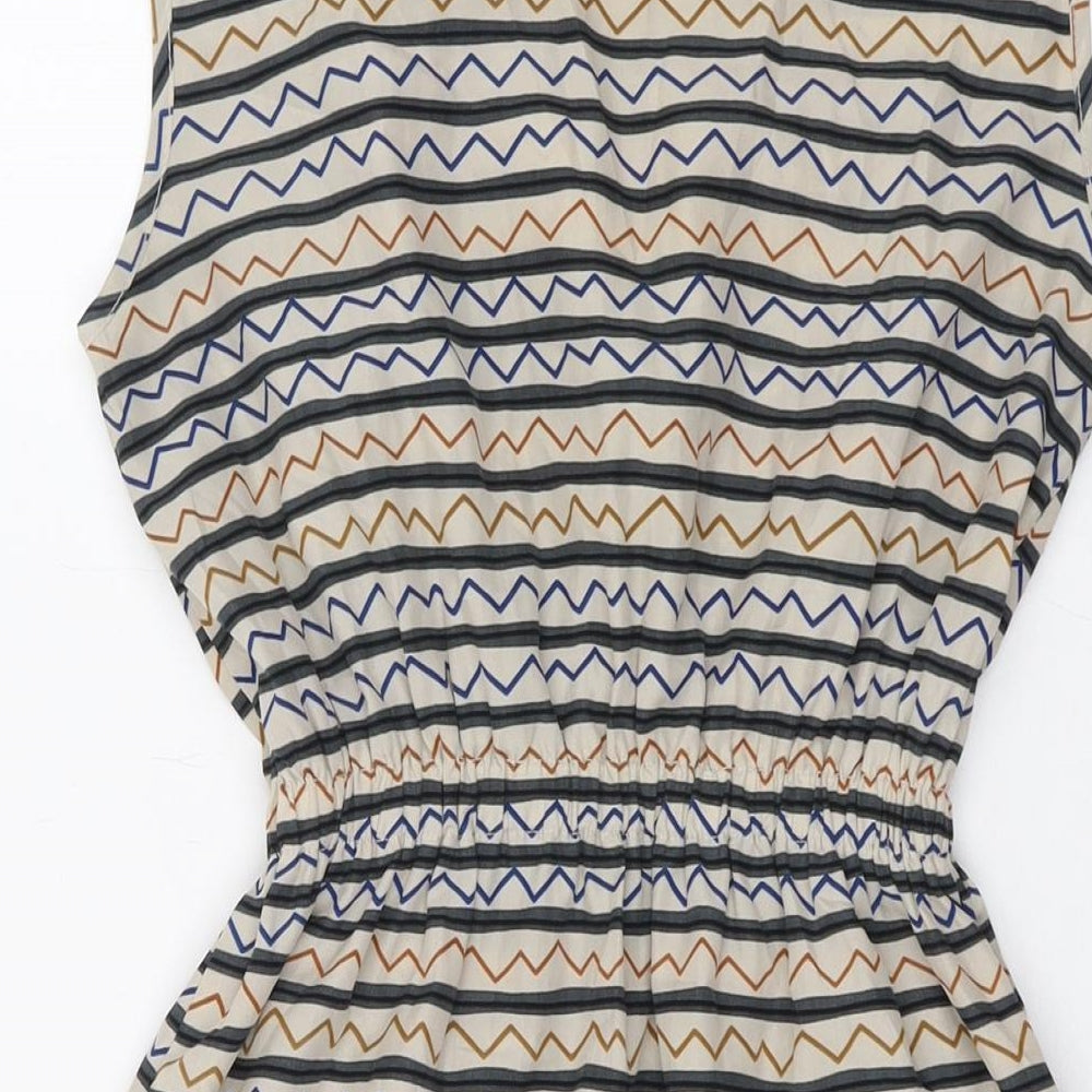 Mela London Womens Beige Striped Polyester A-Line Size 10 Round Neck Pullover