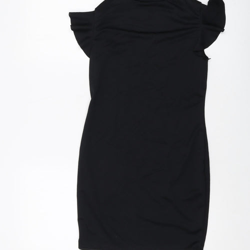 PRETTYLITTLETHING Womens Black Polyester Mini Size 12 Mock Neck Pullover