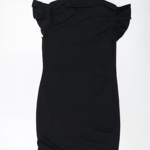 PRETTYLITTLETHING Womens Black Polyester Mini Size 12 Mock Neck Pullover