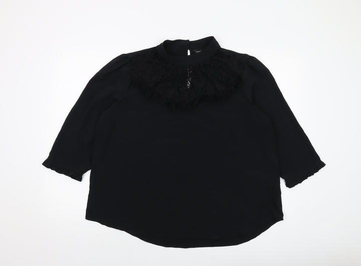 Dorothy Perkins Womens Black Polyester Basic Blouse Size 18 Mock Neck