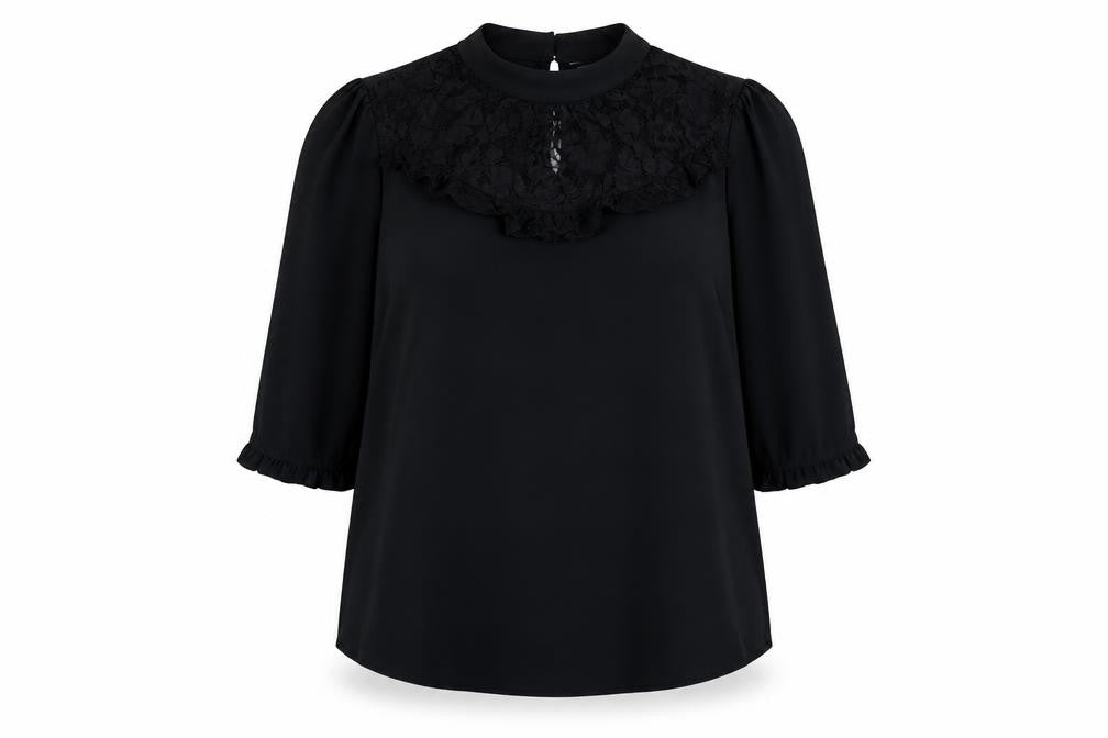 Front view of Dorothy Perkins women’s black polyester basic blouse, size UK 18, mock neck