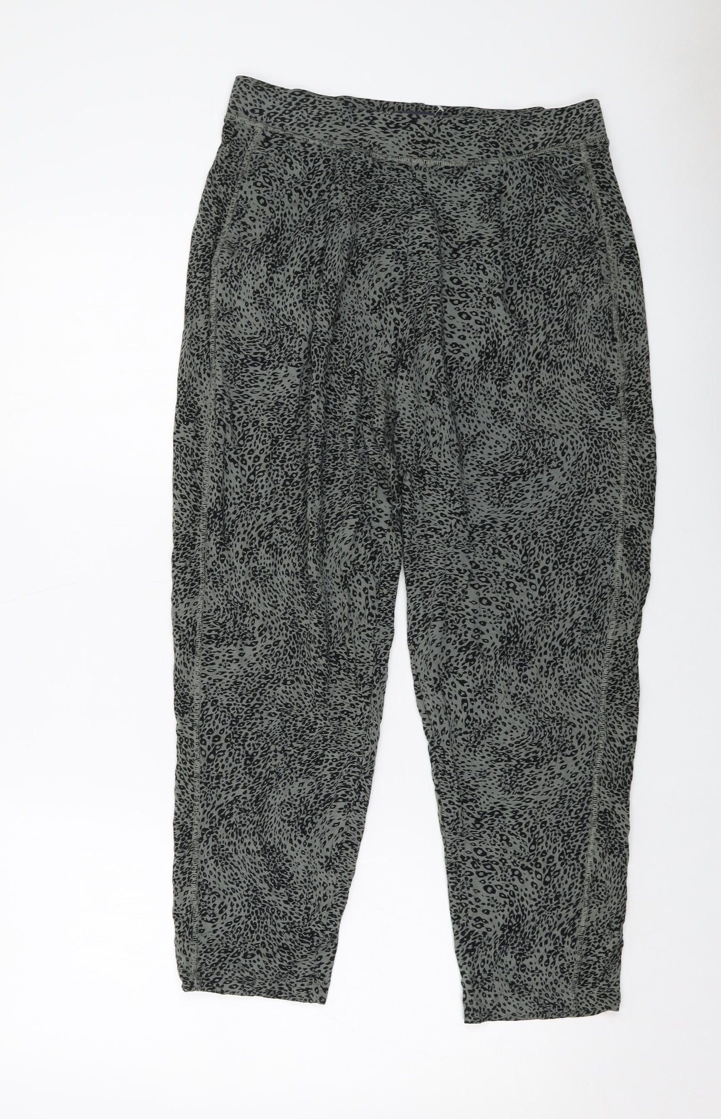 Marks and Spencer Womens Green Animal Print Viscose Trousers Size 12 L25 in Regular