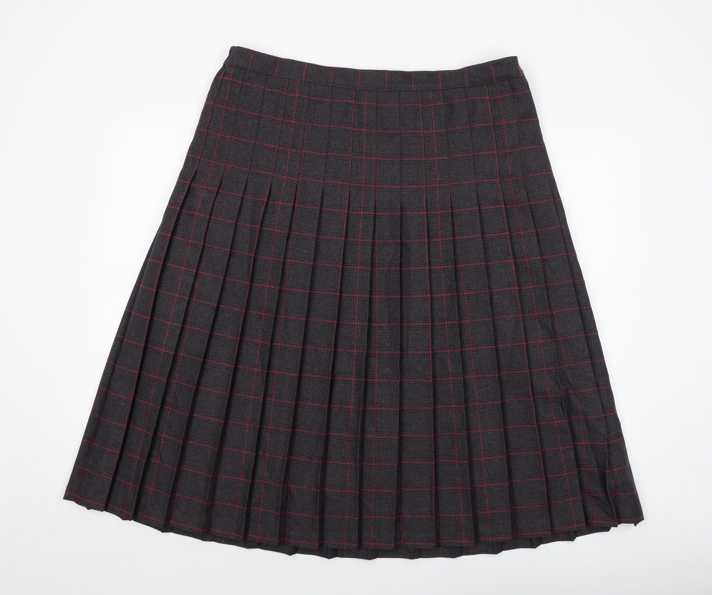 EWM Womens Grey Plaid Polyester Pleated Skirt Size 20 Zip