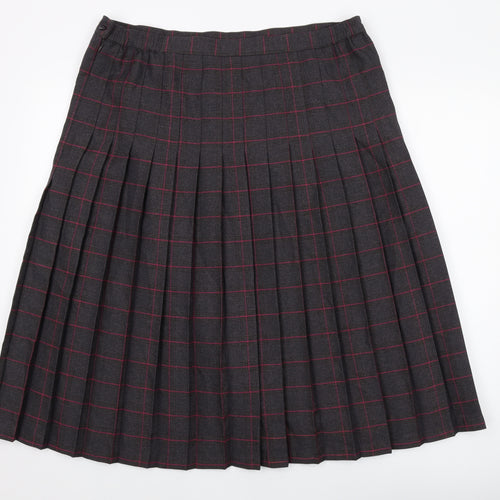 EWM Womens Grey Plaid Polyester Pleated Skirt Size 20 Zip
