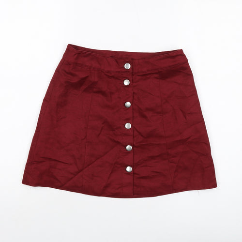 H&M Womens Red Polyester Mini Skirt Size 10 Button