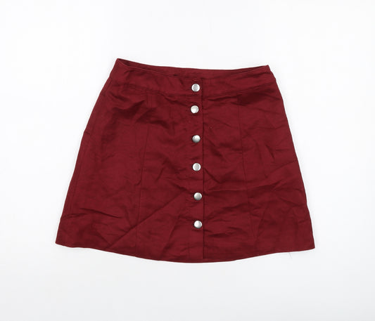 H&M Womens Red Polyester Mini Skirt Size 10 Button