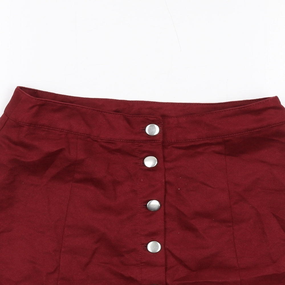 H&M Womens Red Polyester Mini Skirt Size 10 Button