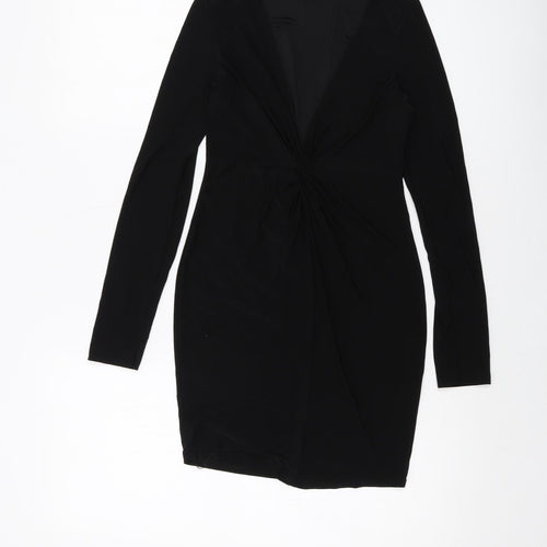 I SAW IT FIRST Womens Black Polyester Bodycon Size 10 V-Neck Pullover