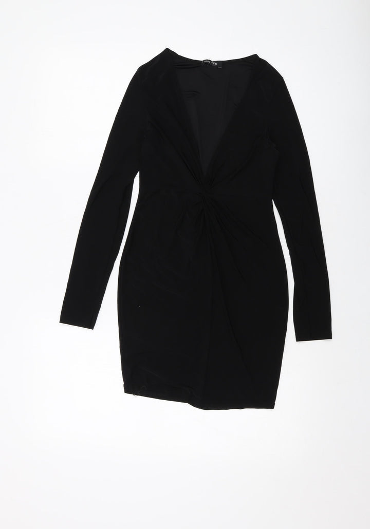 I SAW IT FIRST Womens Black Polyester Bodycon Size 10 V-Neck Pullover