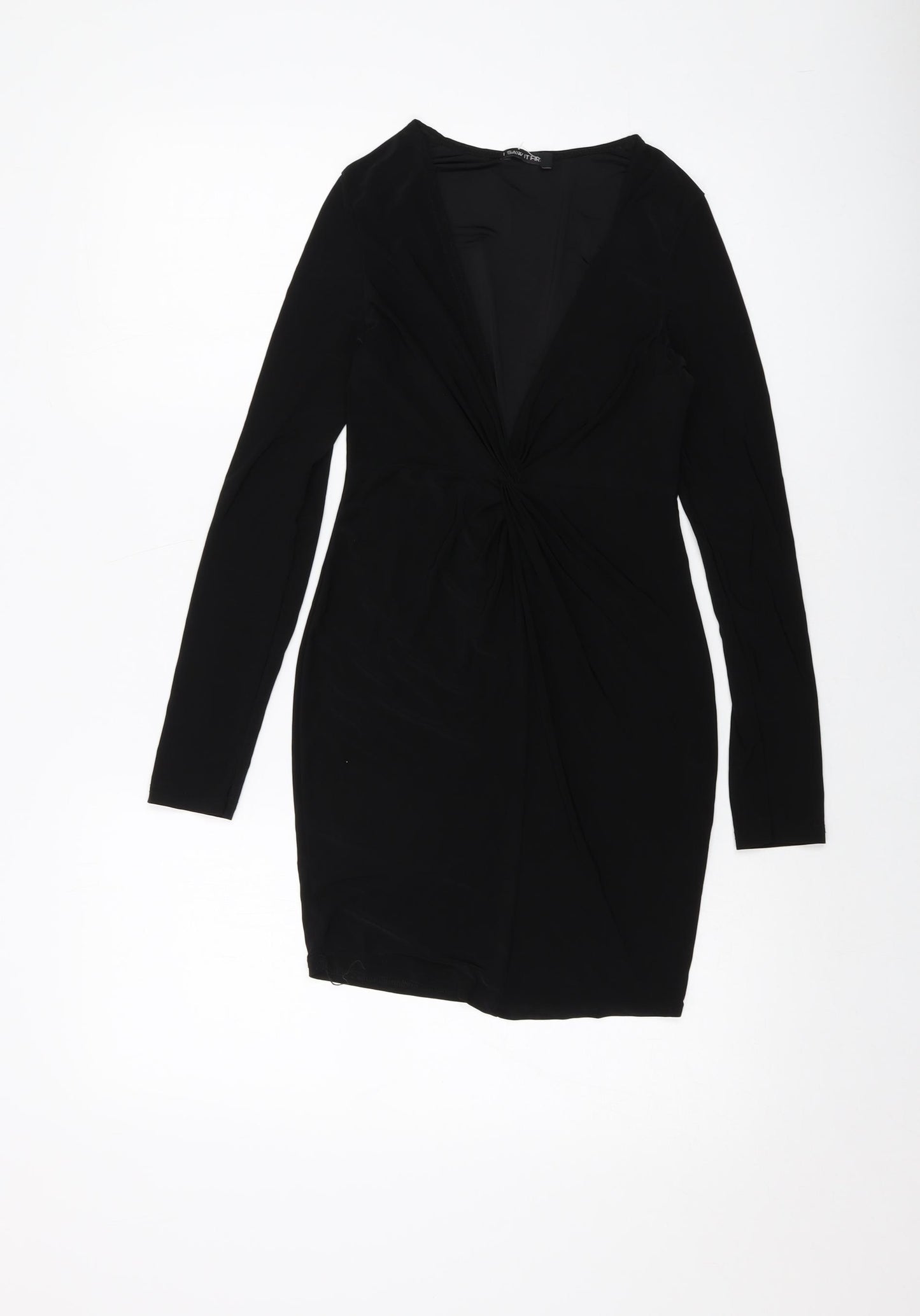 I SAW IT FIRST Womens Black Polyester Bodycon Size 10 V-Neck Pullover