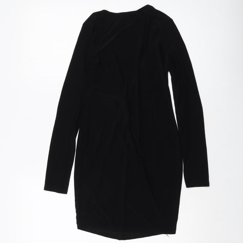 I SAW IT FIRST Womens Black Polyester Bodycon Size 10 V-Neck Pullover