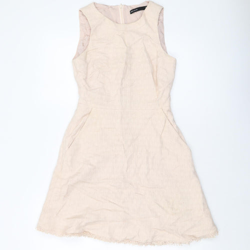 Karen Millen Womens Pink Cotton A-Line Size 8 Round Neck Zip