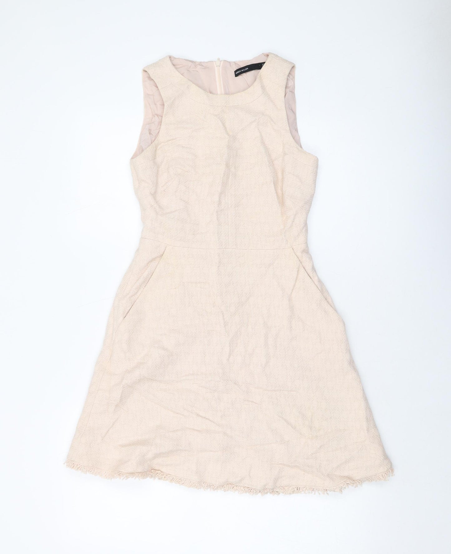 Karen Millen Womens Pink Cotton A-Line Size 8 Round Neck Zip