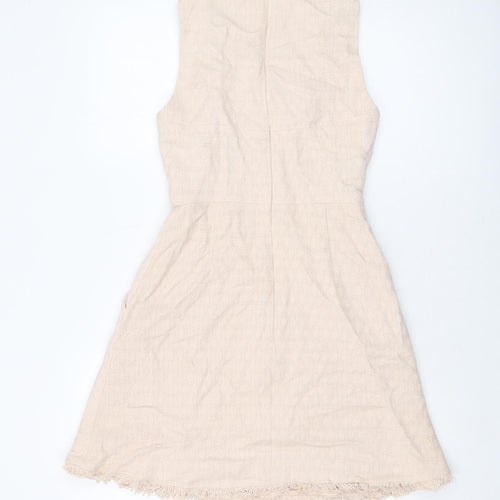 Karen Millen Womens Pink Cotton A-Line Size 8 Round Neck Zip