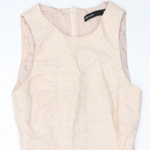 Karen Millen Womens Pink Cotton A-Line Size 8 Round Neck Zip