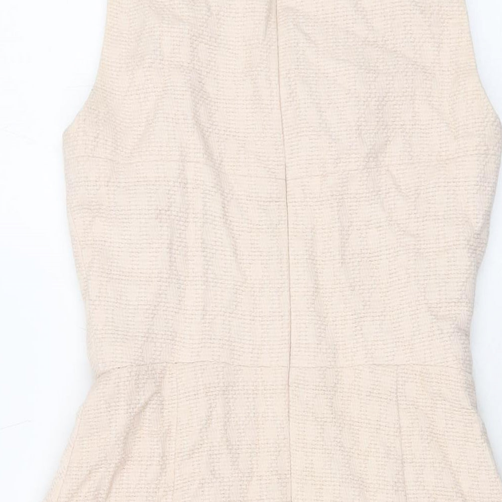 Karen Millen Womens Pink Cotton A-Line Size 8 Round Neck Zip