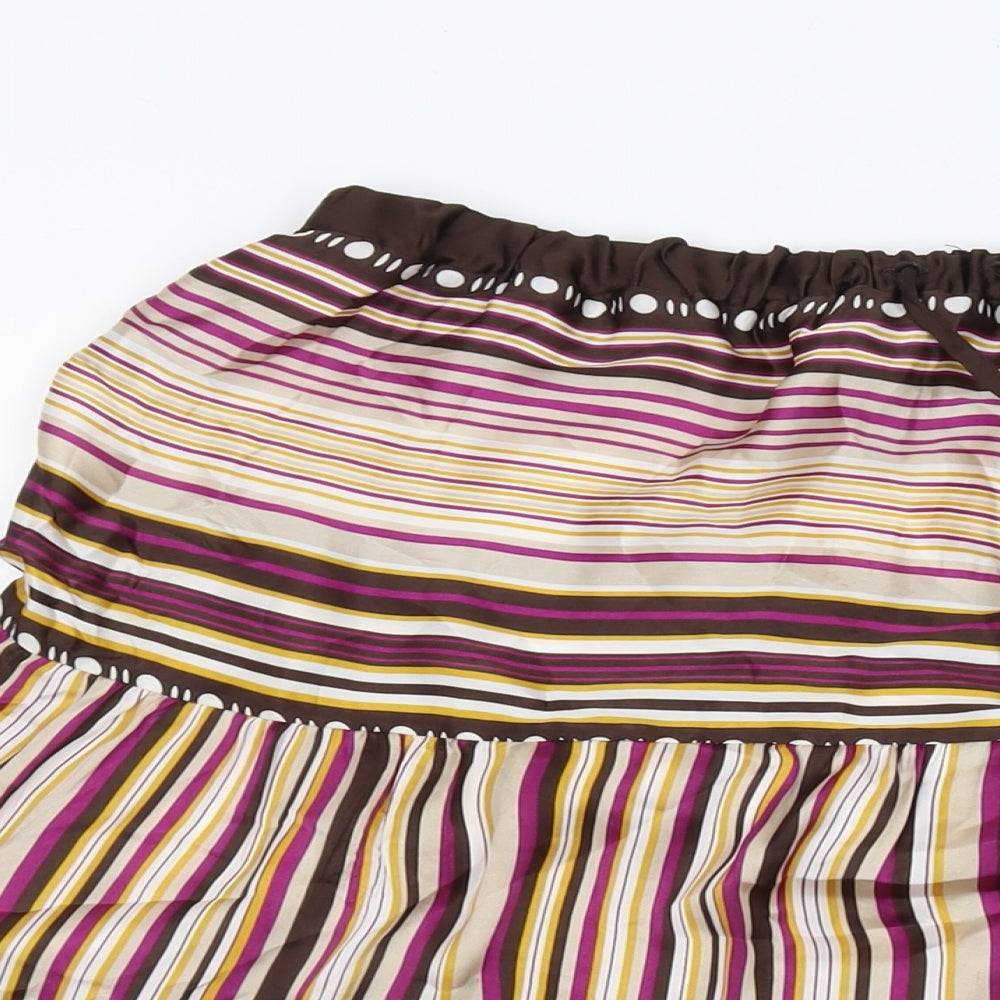 Marks and Spencer Womens Brown Striped Polyester A-Line Skirt Size 16 Drawstring