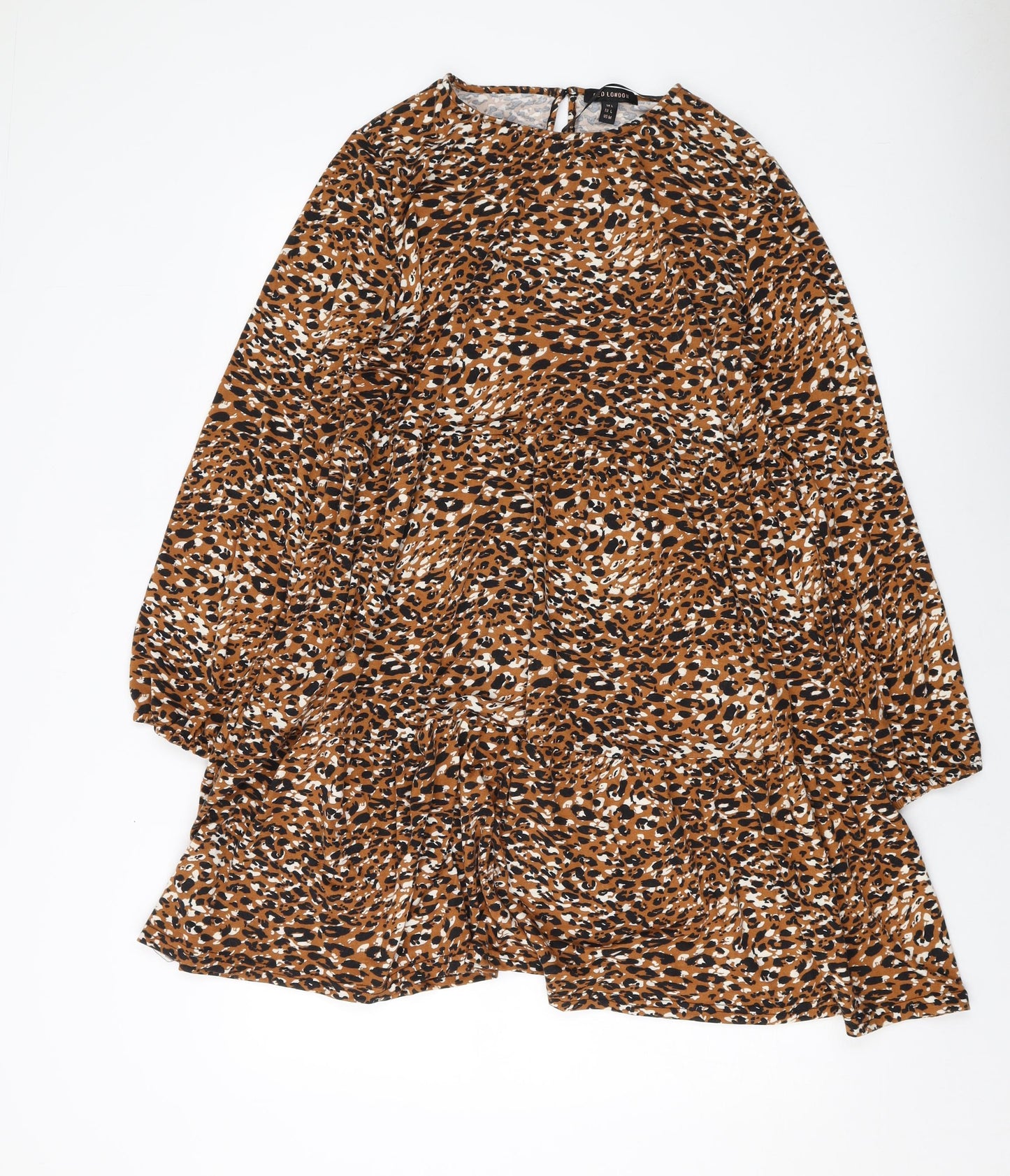 QED London Womens Brown Animal Print Polyester A-Line Size L Round Neck Pullover