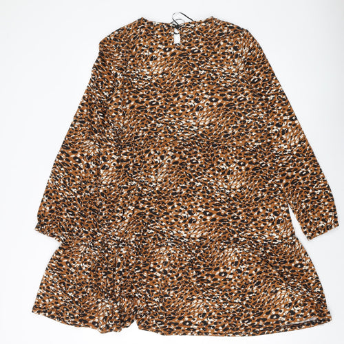 QED London Womens Brown Animal Print Polyester A-Line Size L Round Neck Pullover