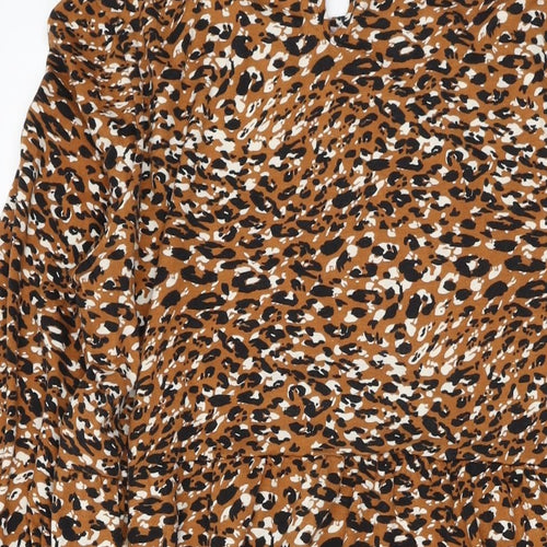 QED London Womens Brown Animal Print Polyester A-Line Size L Round Neck Pullover
