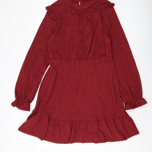 Dorothy Perkins Womens Red Polyester A-Line Size 16 Mock Neck Button
