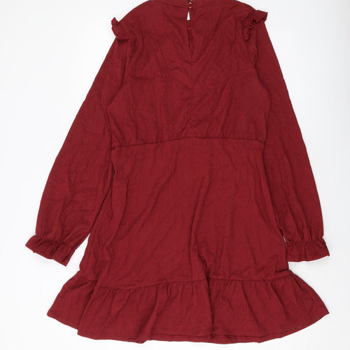 Dorothy Perkins Womens Red Polyester A-Line Size 16 Mock Neck Button