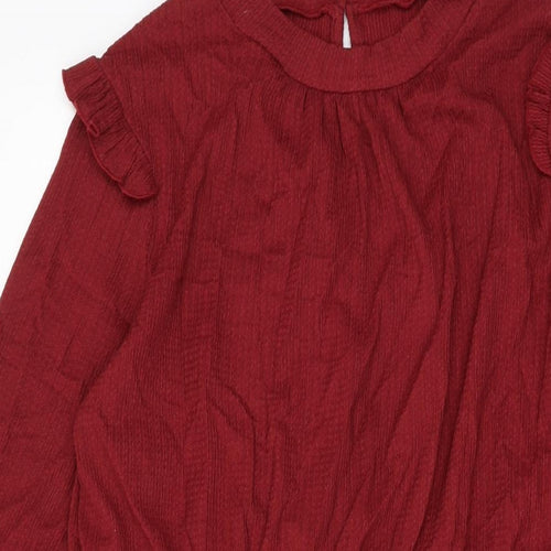 Dorothy Perkins Womens Red Polyester A-Line Size 16 Mock Neck Button