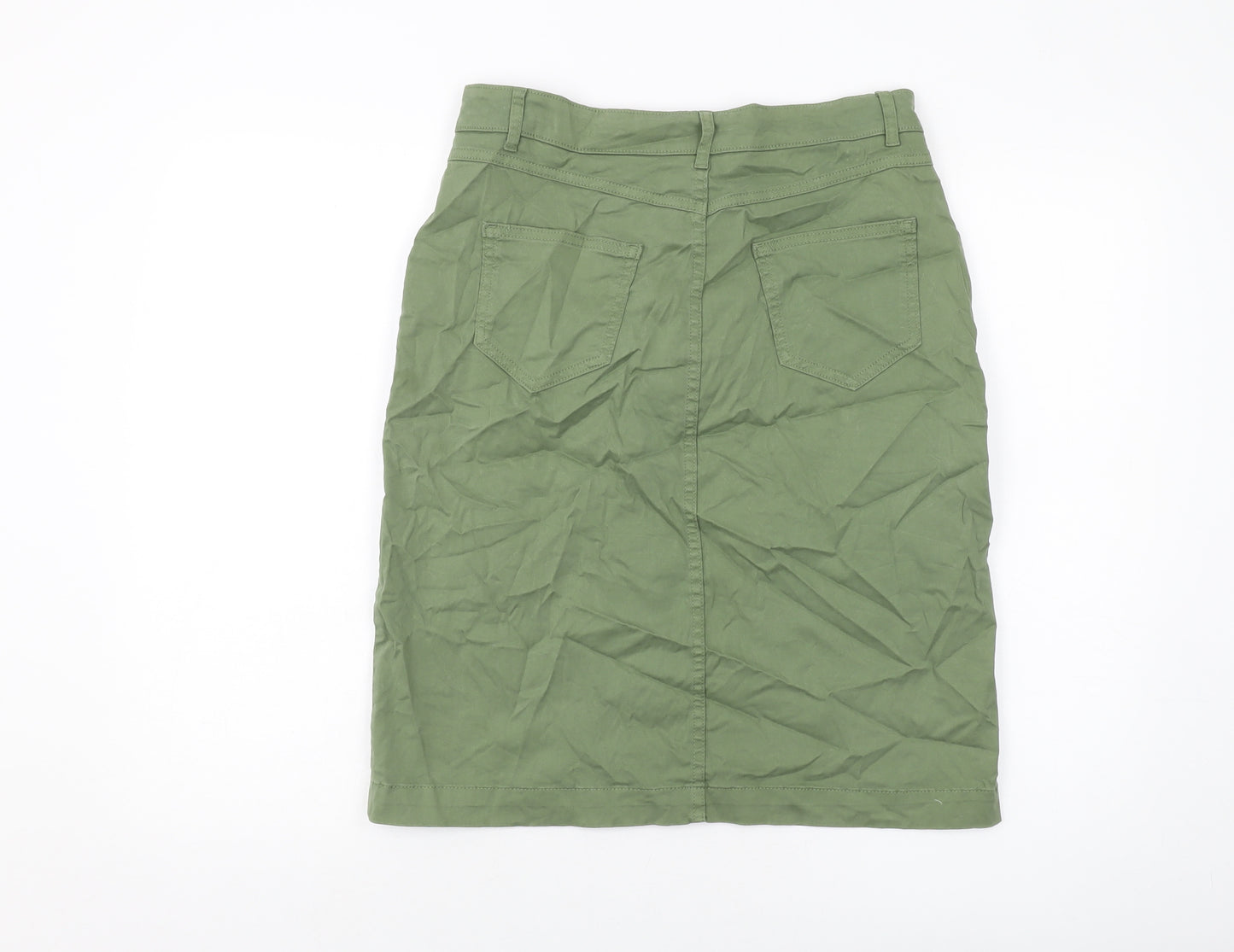 Per Una Womens Green Cotton Straight & Pencil Skirt Size 12 Button