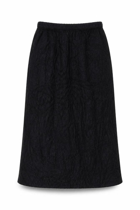 Front view of Tagg women’s black polyester a-line skirt, size UK 12