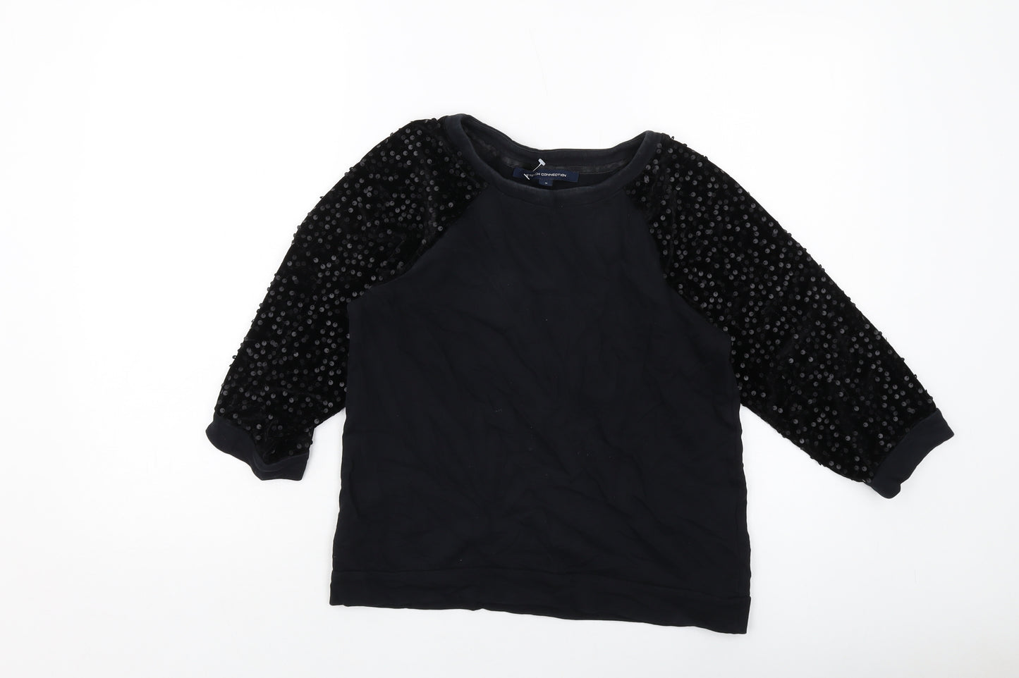 French Connection Womens Black Cotton Pullover Sweatshirt Size S Pullover
