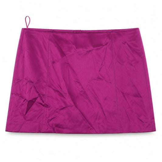 Front view of Marks & Spencer women’s purple polyester mini skirt, size UK 24, zip