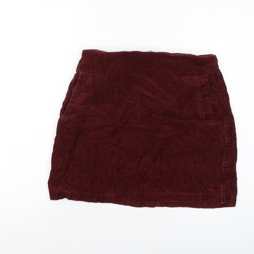 New Look Womens Red Cotton Mini Skirt Size 10 Zip
