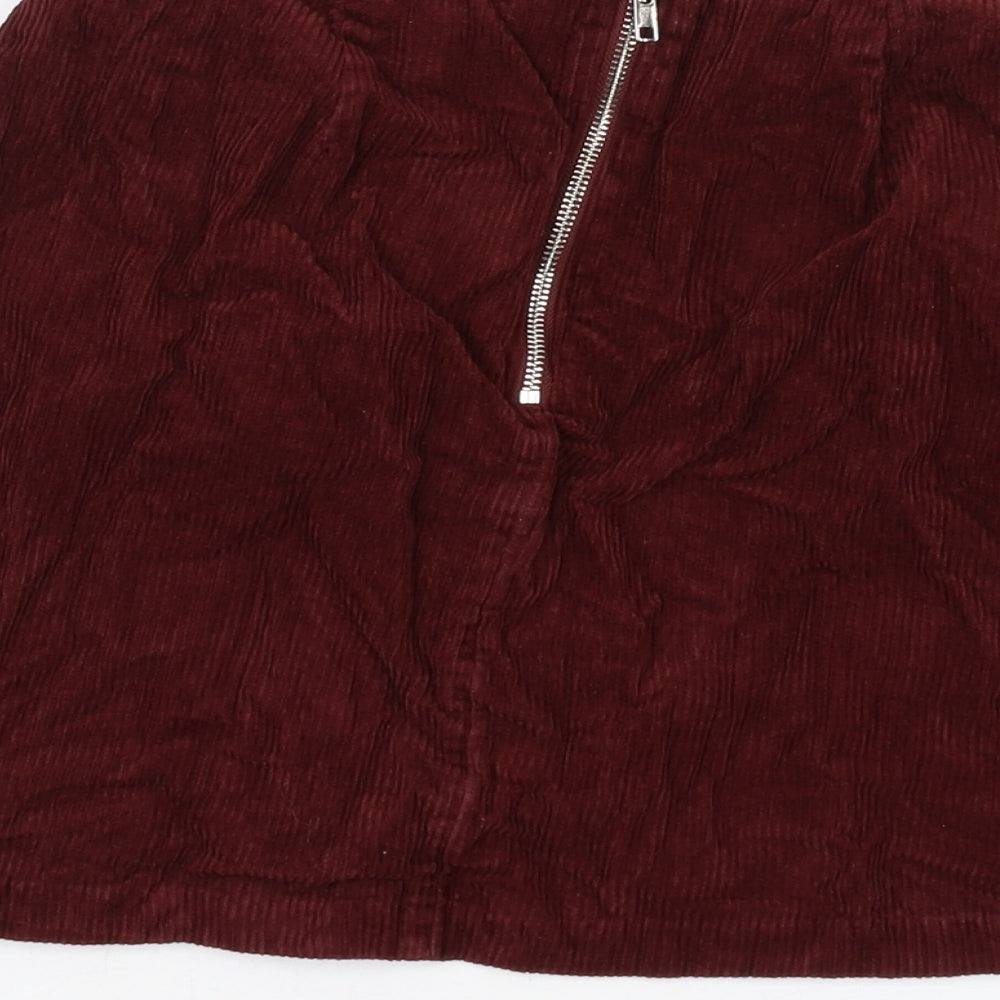 New Look Womens Red Cotton Mini Skirt Size 10 Zip