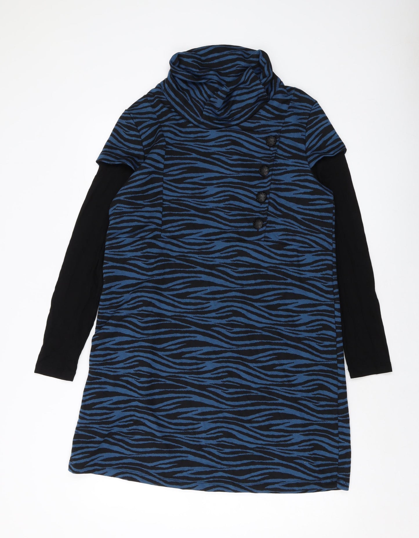Joe Browns Womens Blue Animal Print Polyester A-Line Size 14 Roll Neck Pullover
