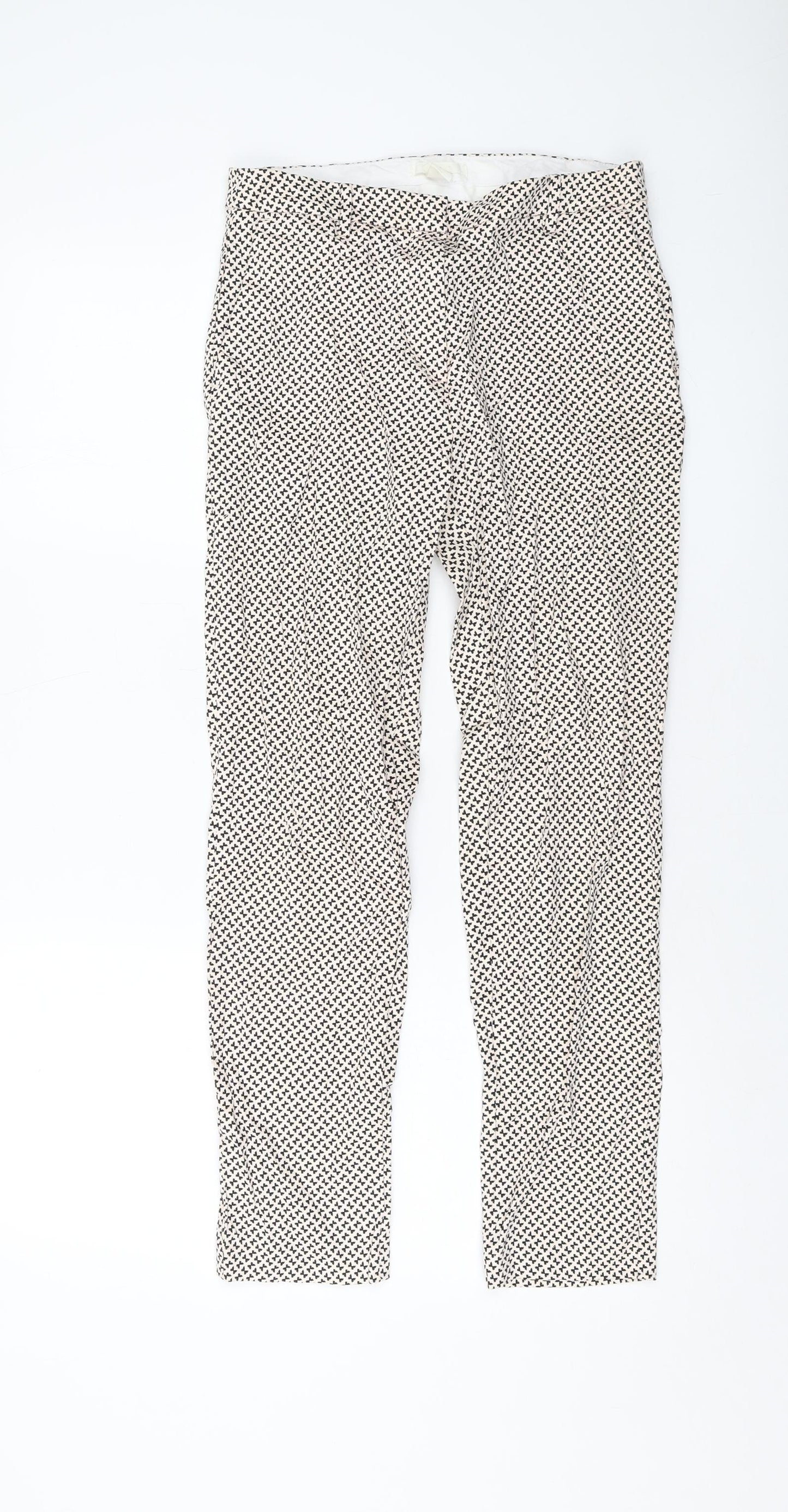 H&M Womens Pink Geometric Cotton Trousers Size 8 L26 in Regular Zip