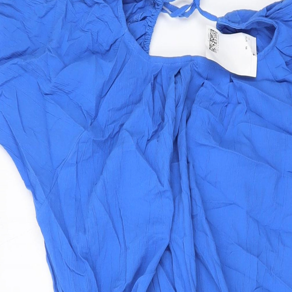 H&M Womens Blue Cotton A-Line Size M Round Neck Tie