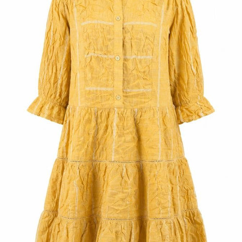 Mango Womens Yellow Plaid Viscose A-Line Size L Round Neck Button