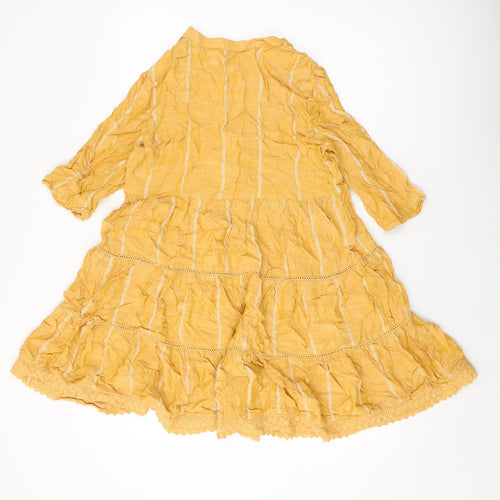Mango Womens Yellow Plaid Viscose A-Line Size L Round Neck Button