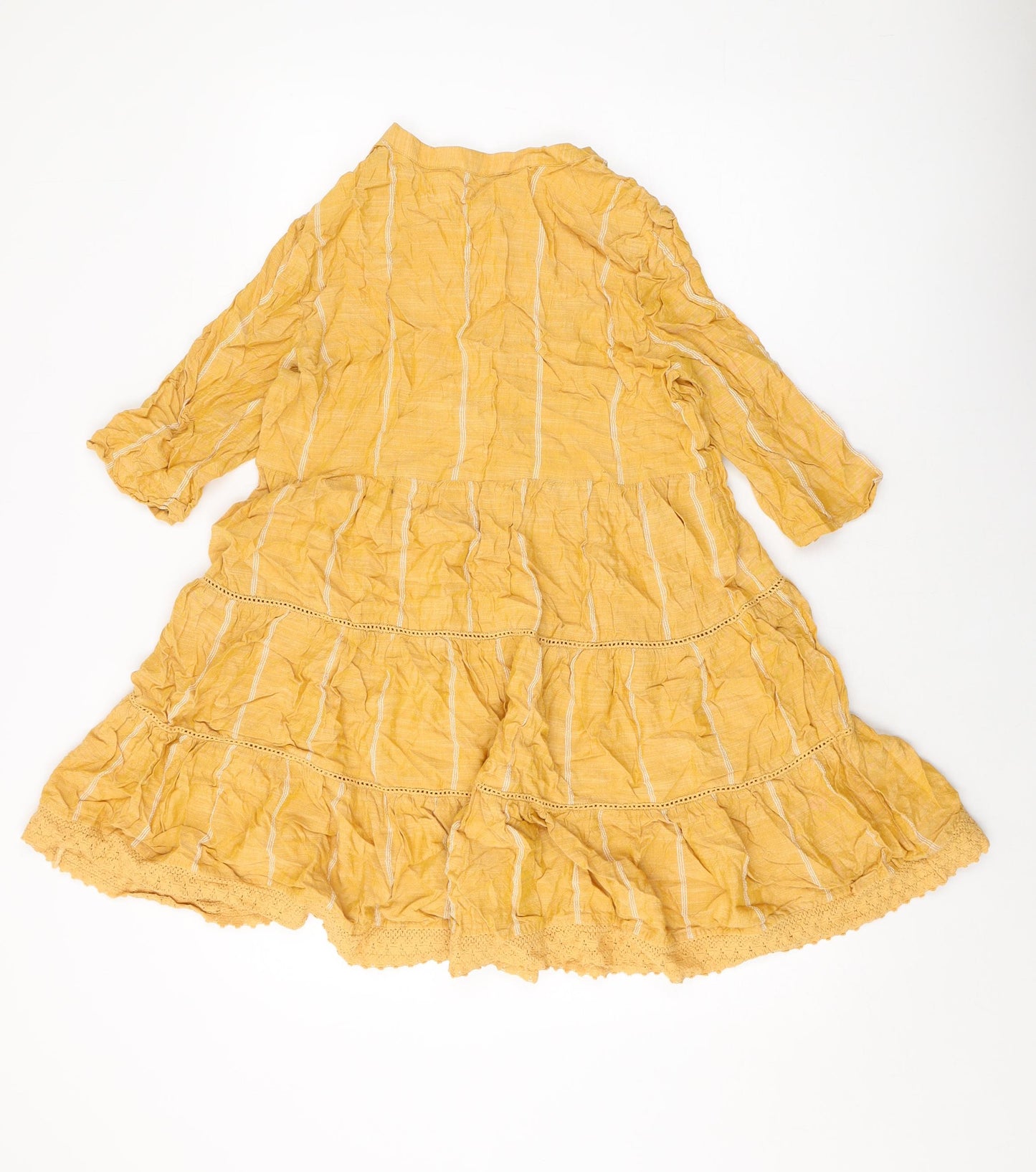 Mango Womens Yellow Plaid Viscose A-Line Size L Round Neck Button
