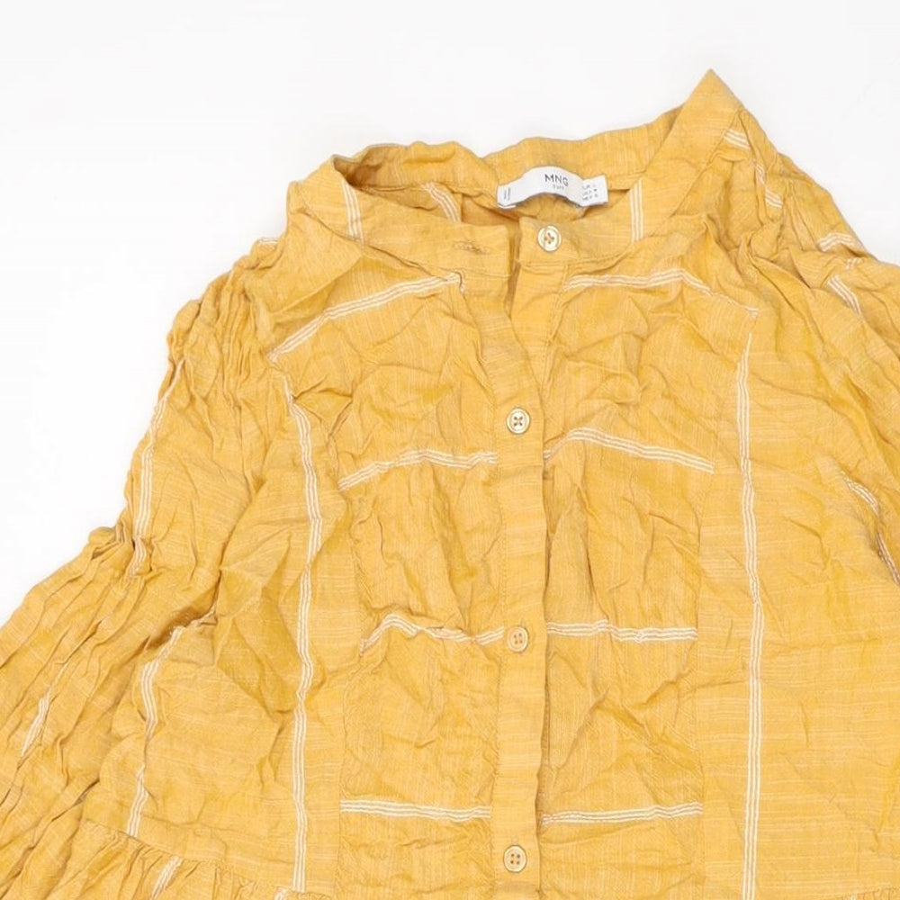 Mango Womens Yellow Plaid Viscose A-Line Size L Round Neck Button