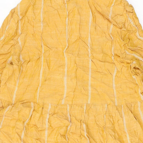Mango Womens Yellow Plaid Viscose A-Line Size L Round Neck Button
