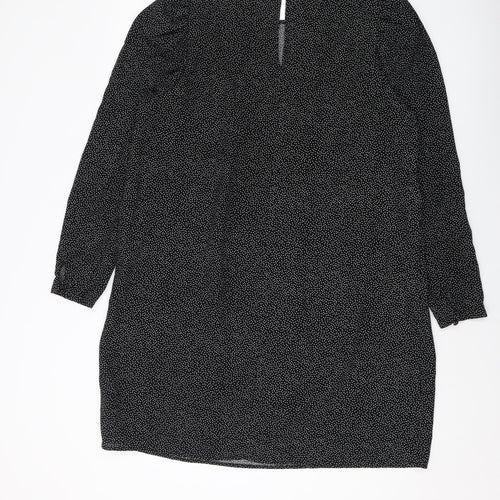 H&M Womens Black Polka Dot Polyester A-Line Size L Round Neck Button